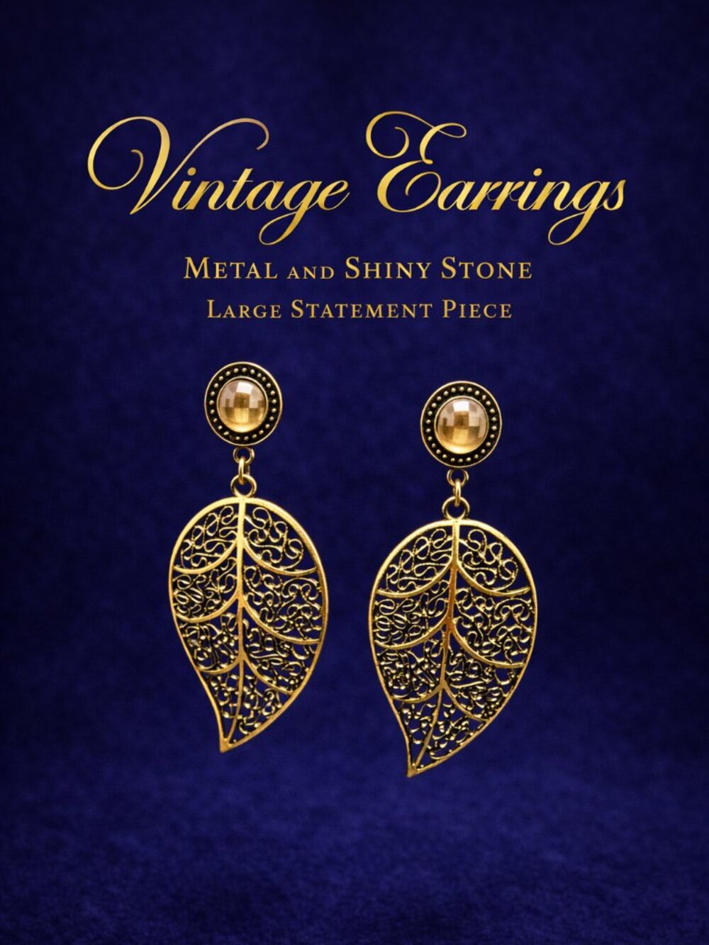 Vintage Gold Leaf Drop Earrings, Statement Filigree Earrings, Long Dangle